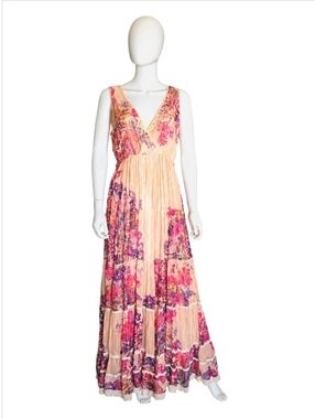 HEMANT & NANDITA | Leah Floral Tiered Maxi Dress | Resort Boho | Size L